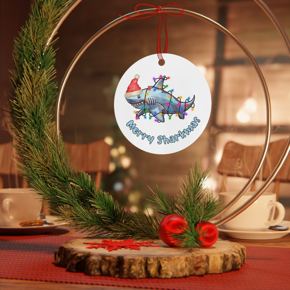 Printify Home Decor Round / One Size Christmas Ornament, Shark Christmas Ornament, Shark Lover Gift, Shark Gift, Shark Ornament, Shark Decor 14561859888350380026